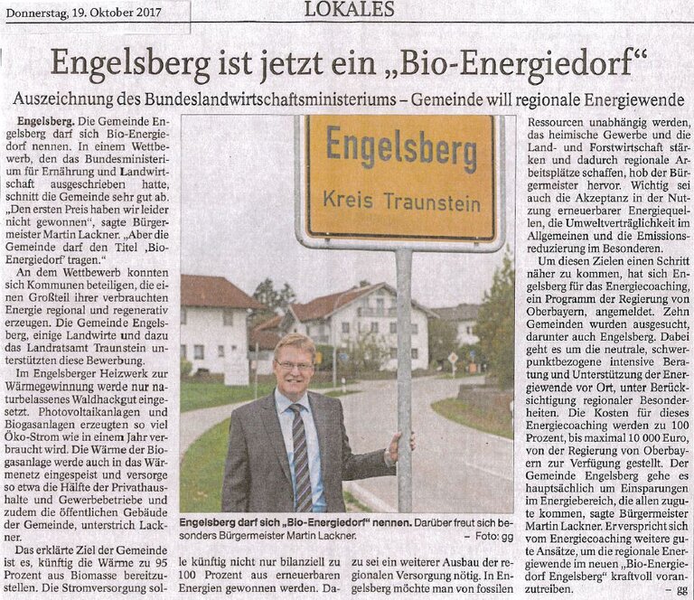 Engelsberg wurde als Bioenergiedorf ausgezeichnet